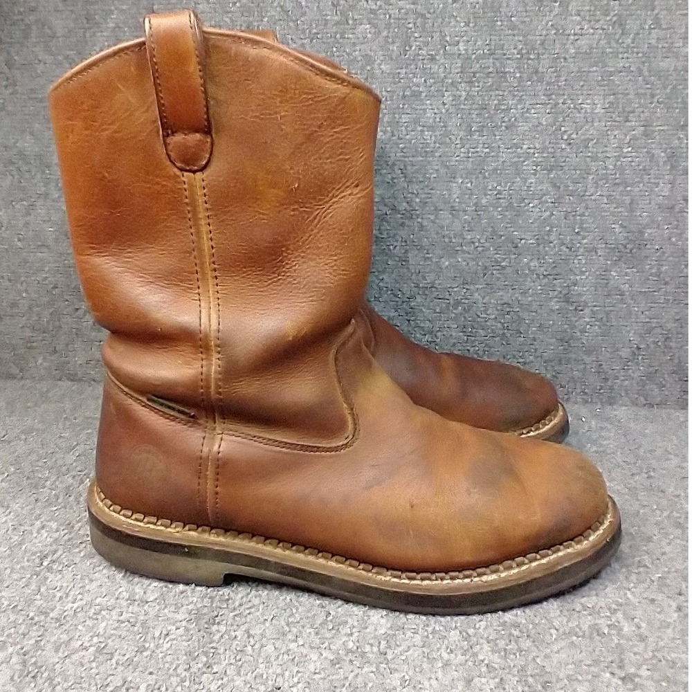 Georgia Boot Mens G4254 Wellington Work Boots Brown Leather Pull On Size 11W